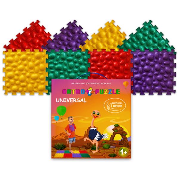 צעצועי התפתחות של ORTHO PUZZLE – שטיחי ילדים מודולריים בערכה נחלי ים, מעוצבים לעידוד התפתחות תחושתית וחיזוק כף הרגל עם מרקם חלוקי נחל.